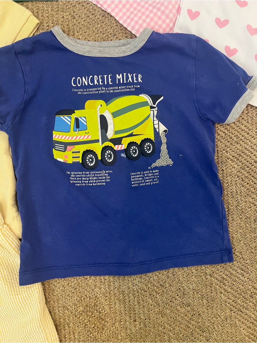Mini Boden Blue Tee with Yellow Concrete Mixer Graphic